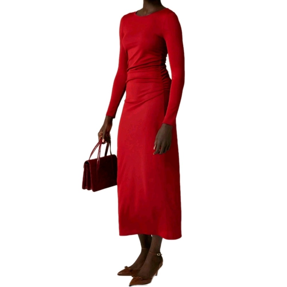 J.Crew Long-Sleeve Maxi Dress Jersey Crepe Berry Sangria Size‎ XS Kentucky Derby
